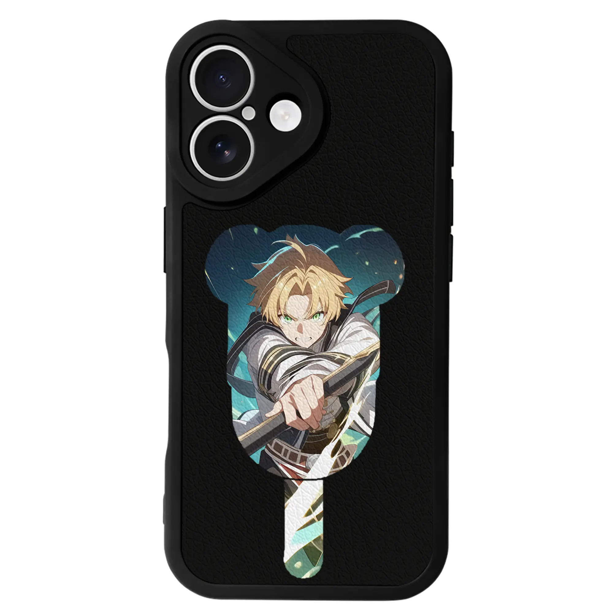 無職転生 グッズ,ルーデウス・グレイラット - IPhone 16シリーズ対応 ・ シリコンスマホケース ・ レザー調 ・ 高精度フィット ・ 耐衝撃 ・ ワイヤレス充電対応 ・ 精密カット